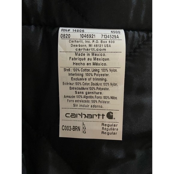 Carhartt Quilted Heavy Jacket Men Size Large Brown  (RN 14806) C003-BRN - Picture 7 of 7